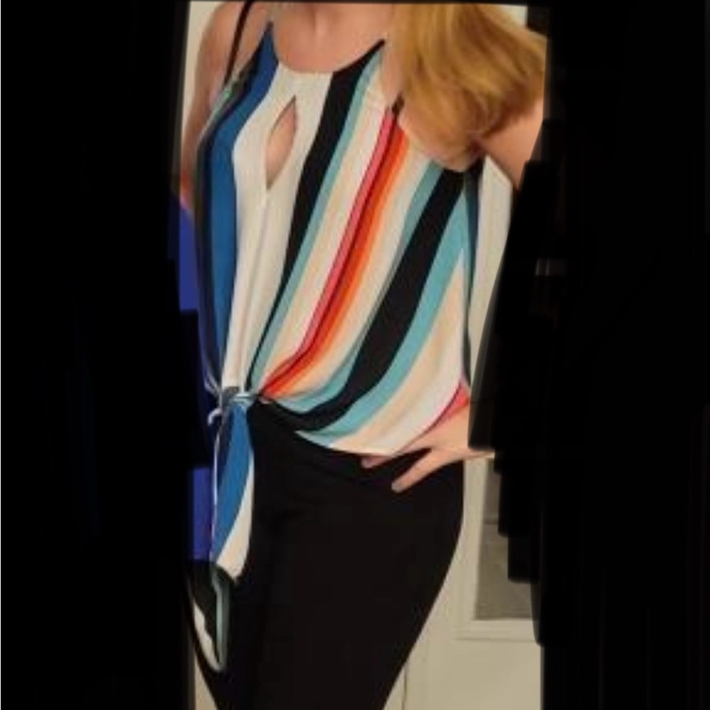 Express Multi Colored Front Tie Blouse striped